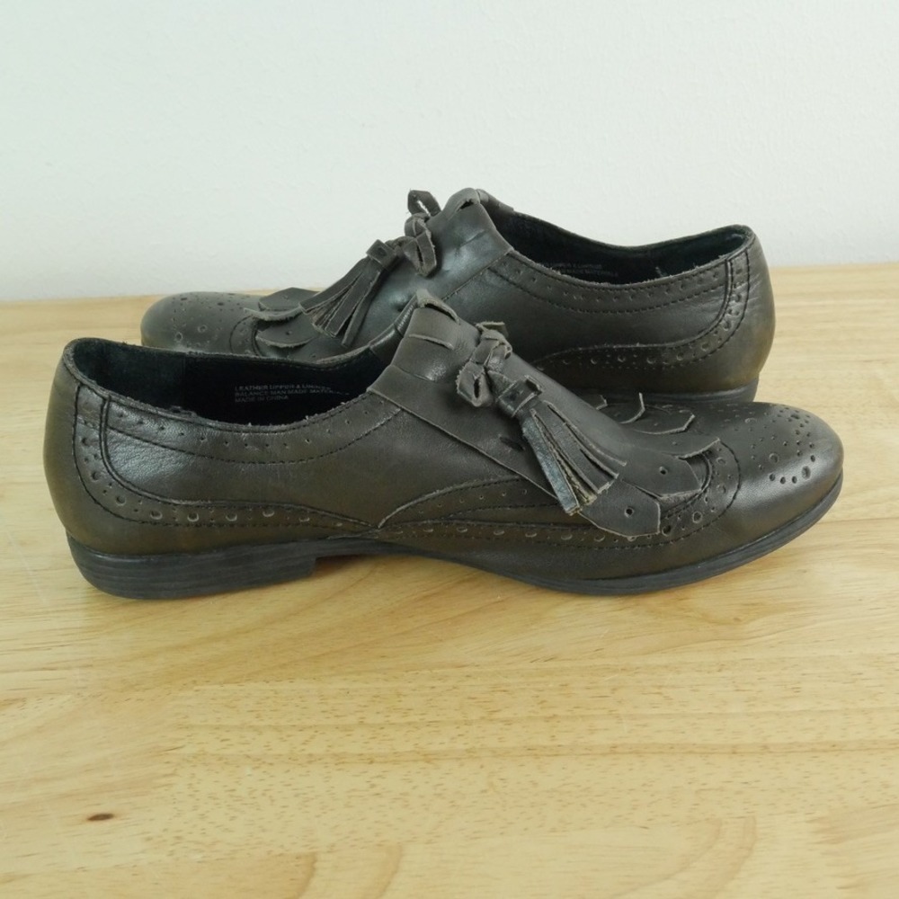 Born Leather Kiltie Tassel Wingtip Oxfords Dark Grey Size 8 Academia Preppy Fall - Picture 7 of 11
